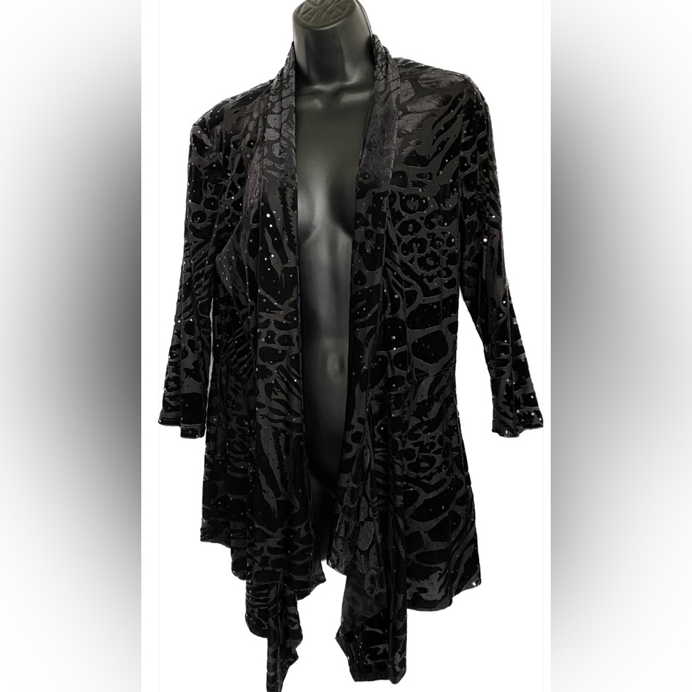 Frank Lyman Design Black Velvet Burnout Open Front Jacket